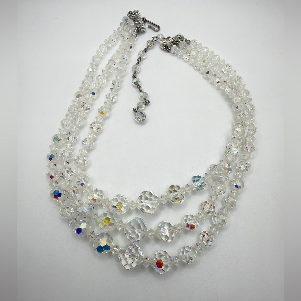 up‎ to 16" Triple stranded, graduated Aurora Borealis Crystal Necklace!